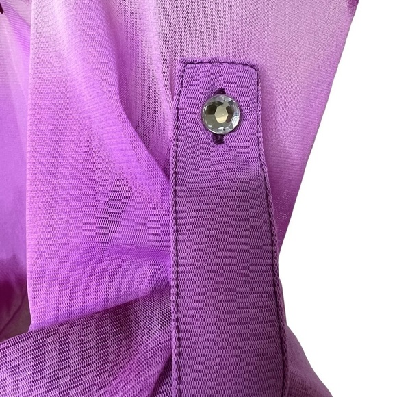 INC International Concepts Sheer Purple Tie Dye Rhinestone Button Top Women M - Picture 12 of 13